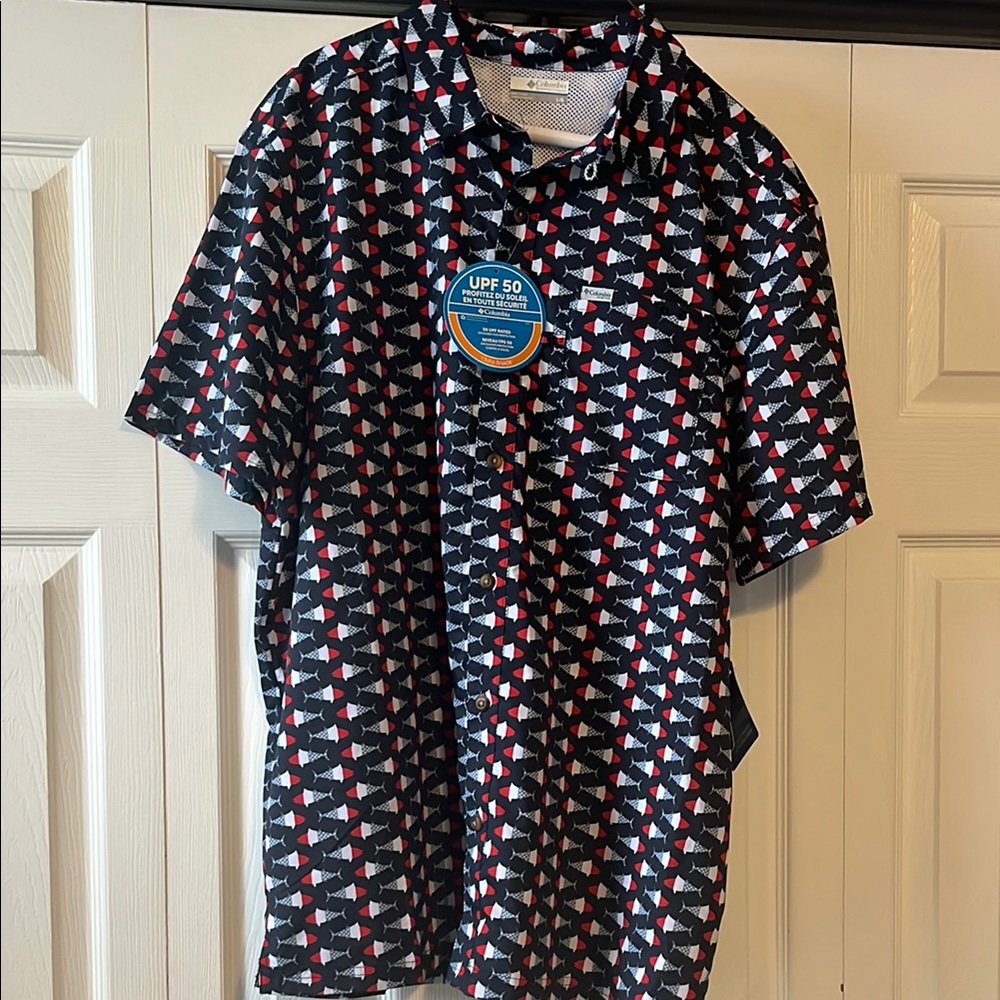 Men's Geometric Pattern Shirt - Black, Red, White